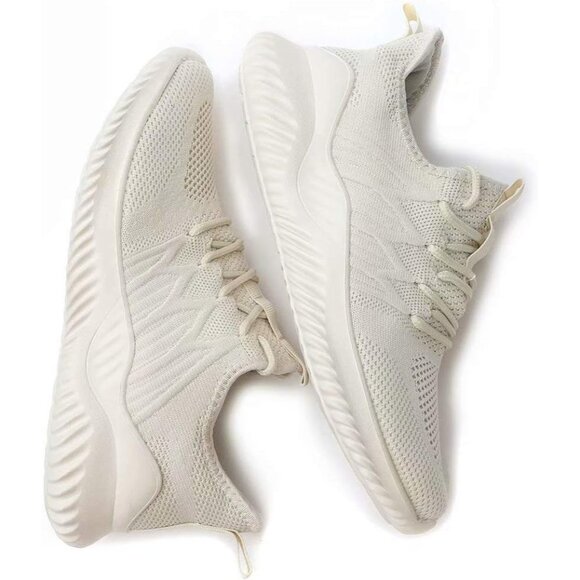 Women's Ladies Walking Running Shoes Slip On Lightweight Tennis Sneakers Beige - Picture 6 of 7